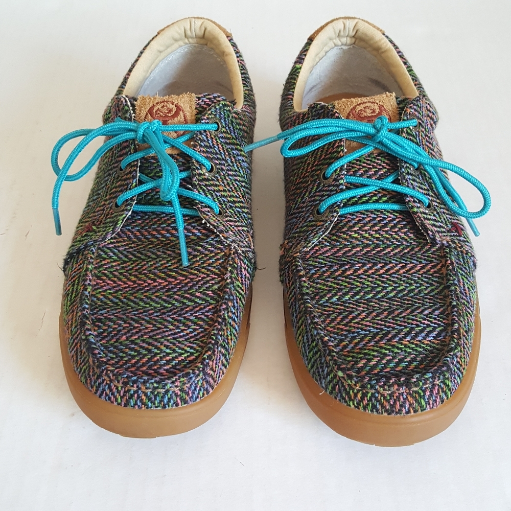 Twisted X Multicolor Woven Moccasin-Style Sneakers with Teal Laces